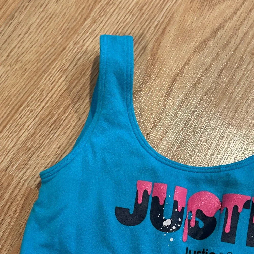 Justice Sport Girls Oh So Soft Sports Bra Turquoise Blue Pink Drip Graphic‎ 30